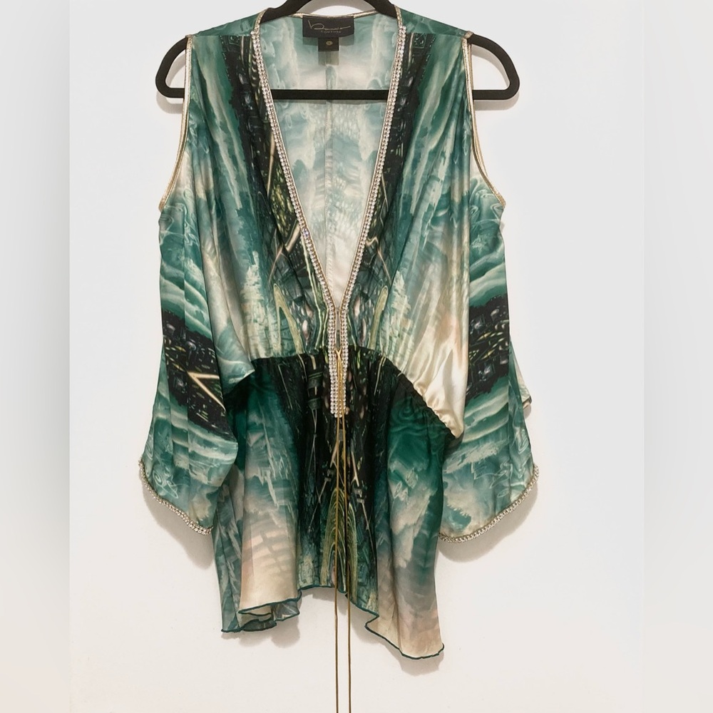 Baccio Couture Swarovski Detailed Women's Blouse Green Size Large